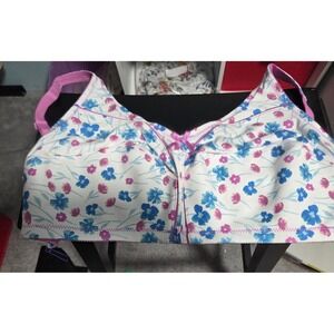 Comfort Choice Bra 44 DD Floral Print‎ Back 3-hook Closure White Pink Blue